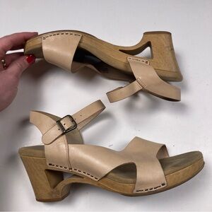 DANSKO TASHA Tan Leather Cut Out Wooden Heel Sandals
